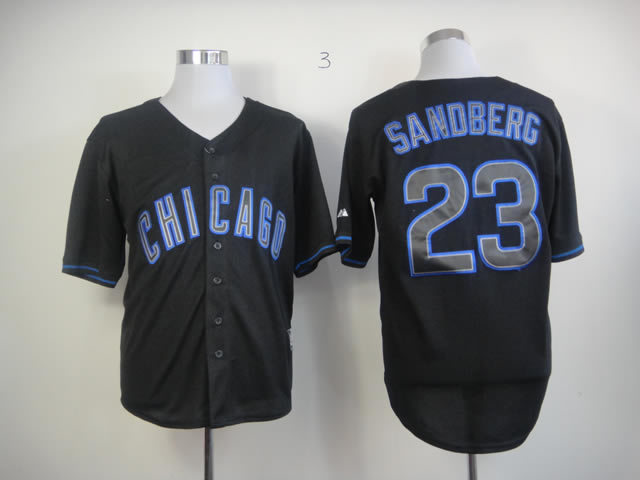 Men Chicago Cubs #23 Sandberg Black MLB Jerseys